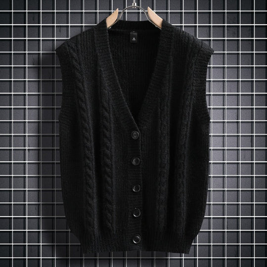 Herren ärmellose Strickjacke mit Zopfmuster und Knopfdetails