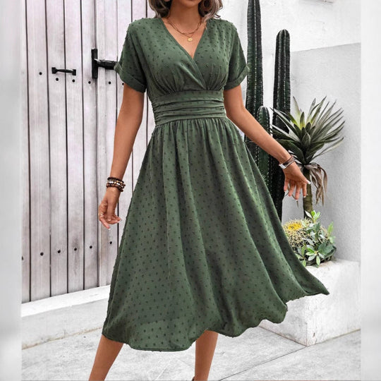 Damen Midikleid mit V-Ausschnitt und Taillenakzent
