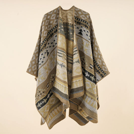 Damen Grobgewebter Ethno-Poncho mit Fransen Shop Nory