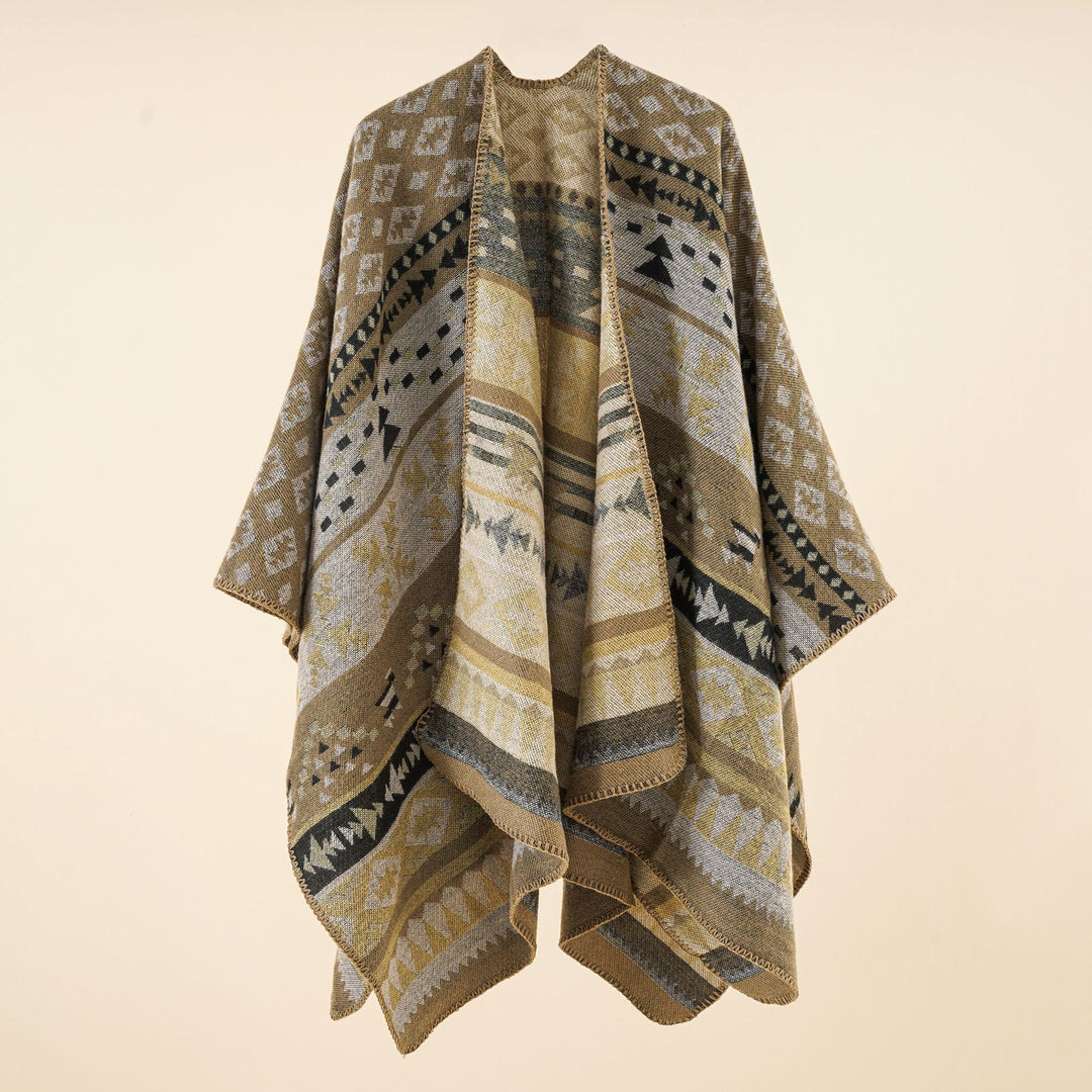 Damen Oversize Strickponcho mit Ethno-Geometrischem Muster Shop Nory