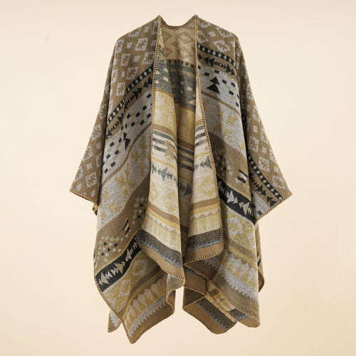Damen Grobgewebter Ethno-Poncho mit Fransen Shop Nory