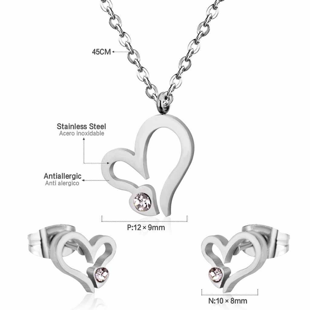 Damen Schmuckset mit Herzanhänger und Ohrringen aus hochwertigem Edelstahl Shop Nory