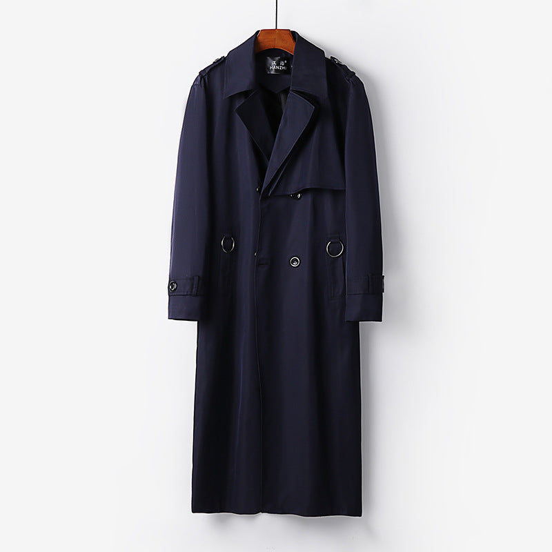 Herren Eleganter knöchellanger Trenchcoat mit verdeckter Knopfleiste und Taillengürtel Shop Nory