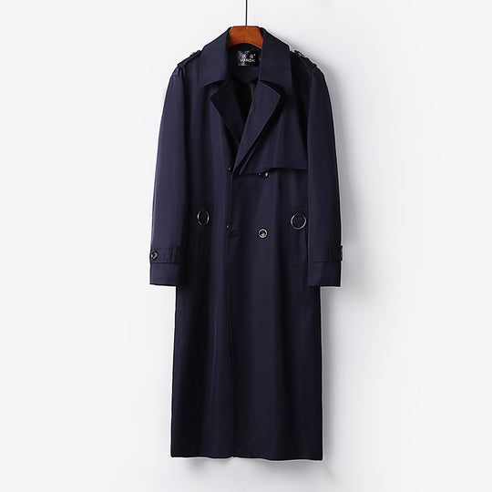 Herren Eleganter knöchellanger Trenchcoat mit verdeckter Knopfleiste und Taillengürtel Shop Nory