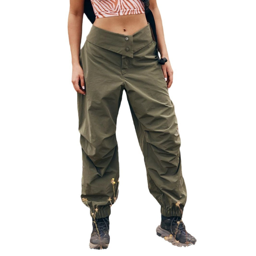 Damen Outdoor-Cargohose mit V-förmigem Bund, Knopfverschluss und elastischem Knöchelabschluss Shop Nory