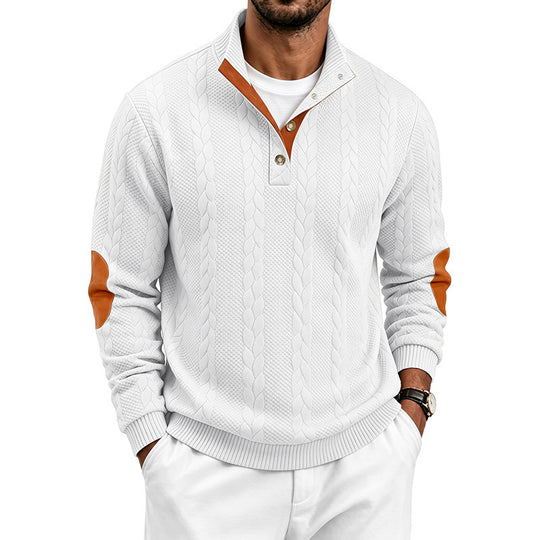 Herren Feinstrick-Troyer mit Zopfmuster, Lederdetails und Ellbogen-Patches Shop Nory