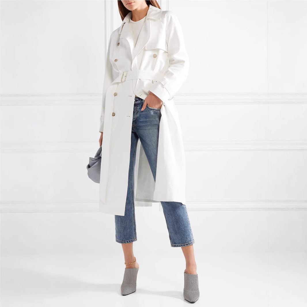 Damen Midilanger Einreihiger Trenchcoat mit Sturmlasche und verstellbaren Manschetten Shop Nory
