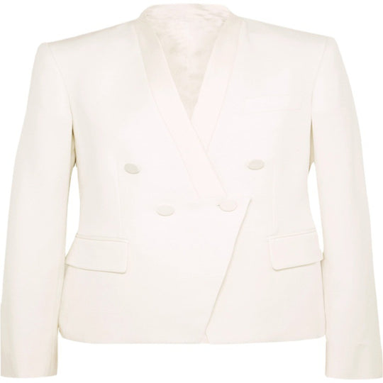 Damen Couture-Zweireiher-Blazer mit minimalistischem Schalkragen und nahtverdeckten Stoffknöpfen Shop Nory