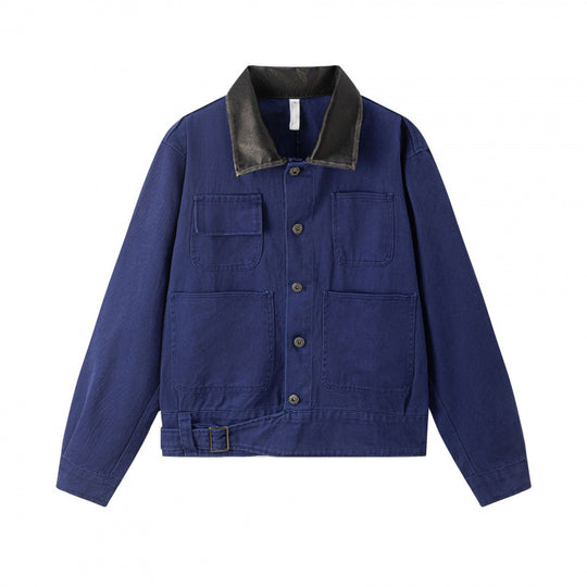 Herren Leichtes Canvas-Worker-Blouson mit Lederimitat-Kragen, vier aufgesetzten Taschen und verstellbarem Taillenriegel Shop Nory