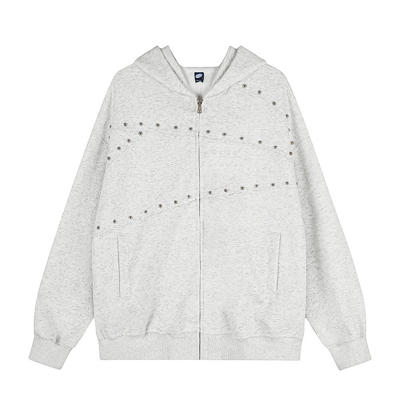 Damen Kapuzen‑Sweatjacke im Oversize‑Used‑Look mit Nietverzierung und durchgehendem Reißverschluss Shop Nory