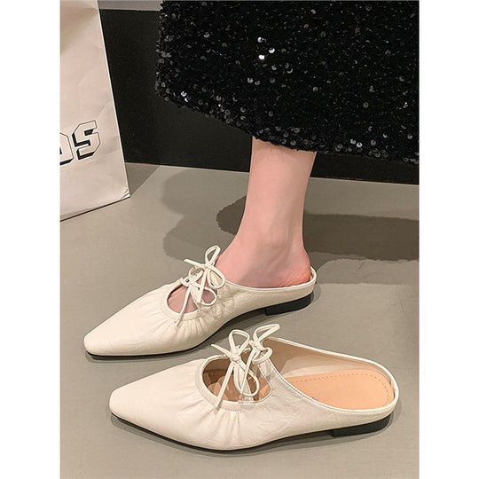 Damen Spitz zulaufende Metallic-Mules mit gerafftem Vorderblatt und Zierband‑Schnürung Shop Nory