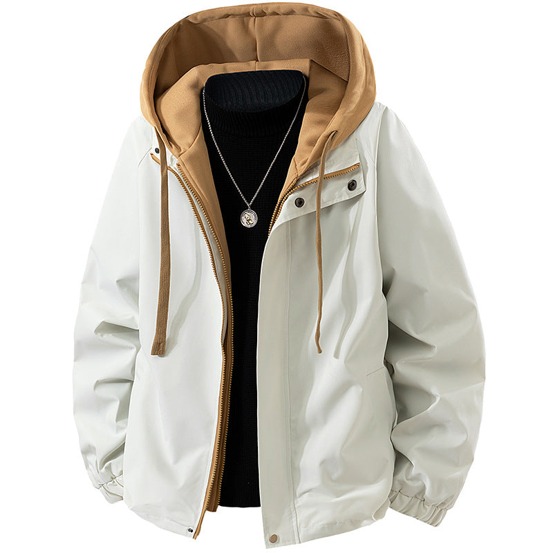 Herren Zweilagige Windbreaker-Kapuzenjacke mit Kontrastfutter und verdecktem Reißverschluss Shop Nory