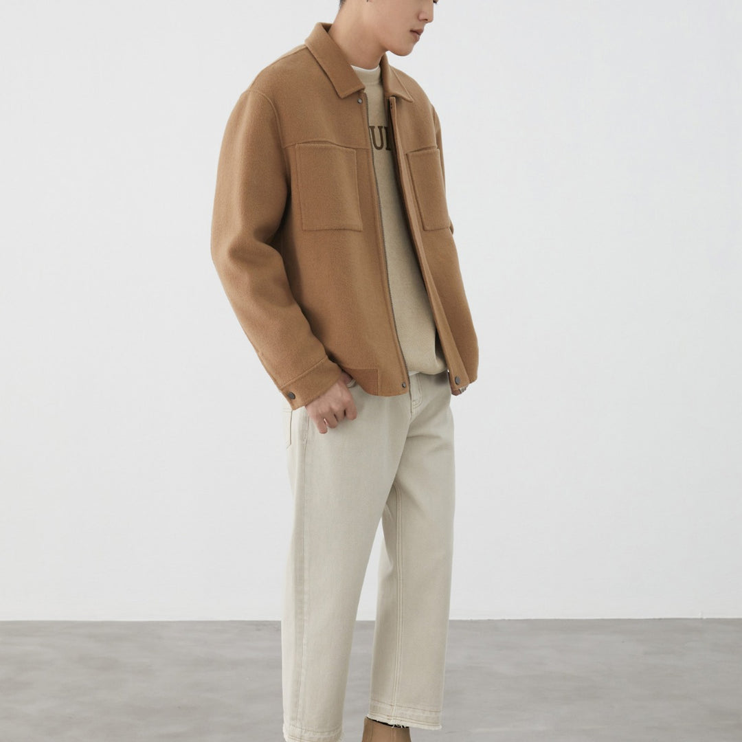Herren Kurzjacke aus Wollmix mit Kastenform, Brusttaschen und verdecktem Reißverschluss Shop Nory