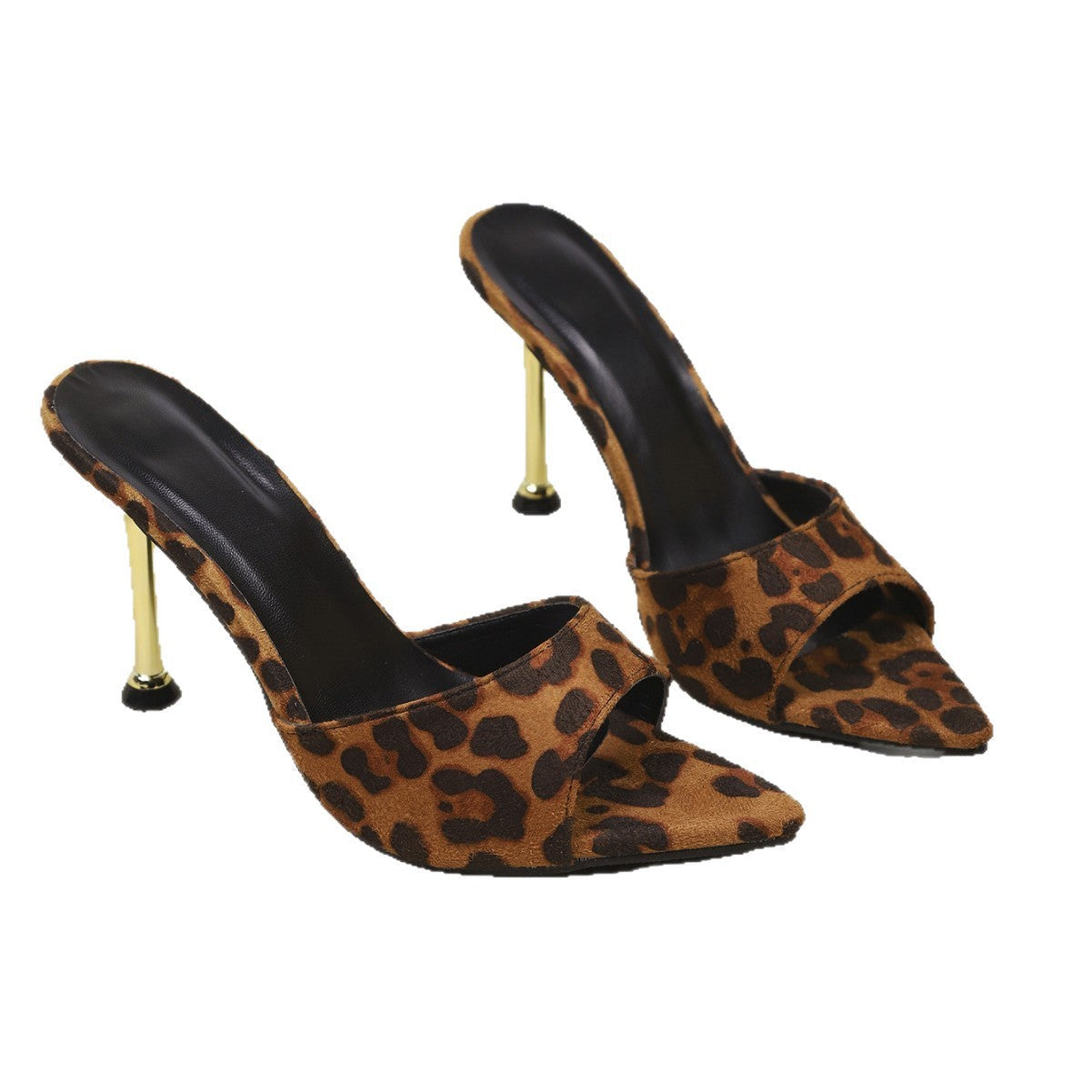Damen High Heel Pantoletten mit Leopardenmuster