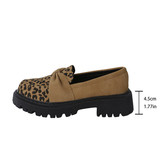 Damen Klobiger Loafer mit dekorativer Knotenschleife und Leoparden‑Spitze Shop Nory