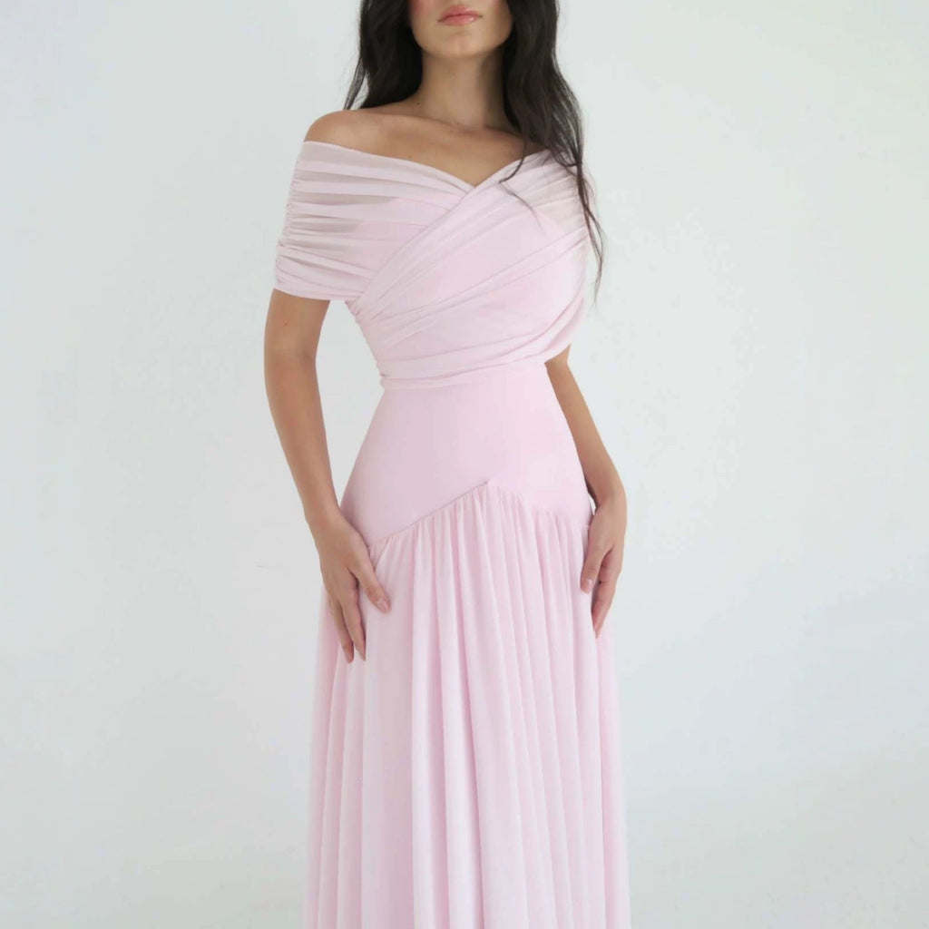 Damen Elegantes Maxikleid mit Wickeloptik und transparenten Ärmeln Shopnory