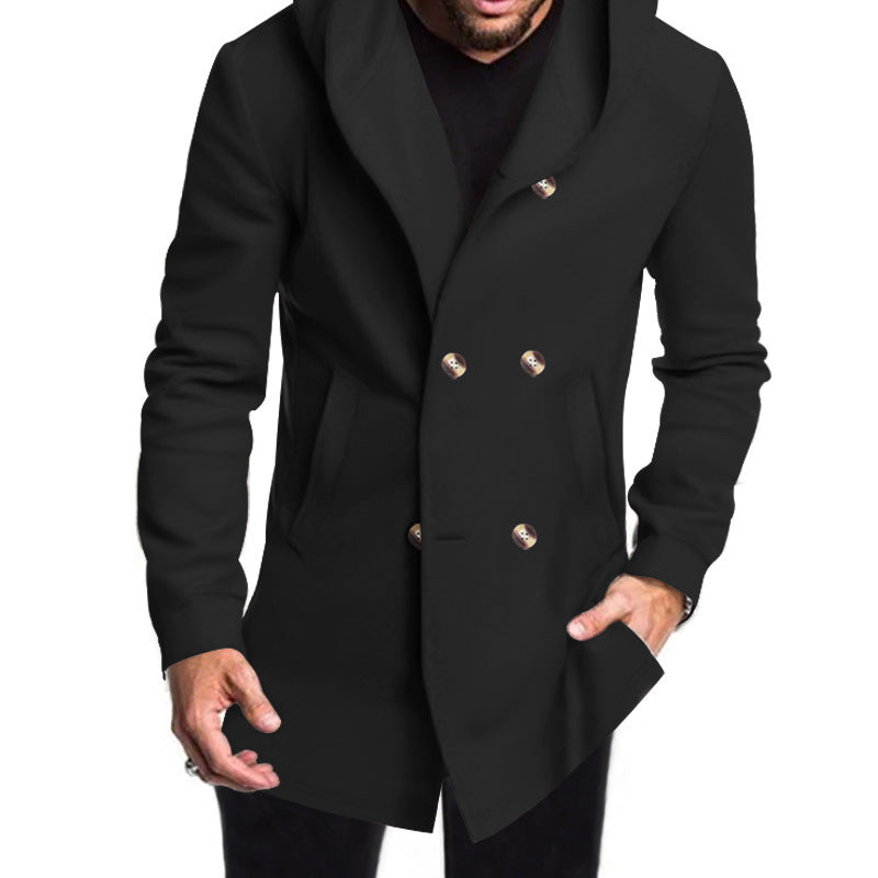 Herren Modische Doppelreihige Jacke mit Kapuze
