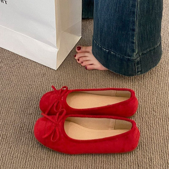 Damen Ballerina-Slipper mit quadratischer Zehenbox, weichem Komfortfußbett und Zierschleife Shop Nory
