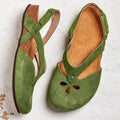 Damen nan geschlossene Slingback-Sandale aus Veloursleder mit ergonomischem Kork-Fußbett und dekorativen Loch-Aussparungen