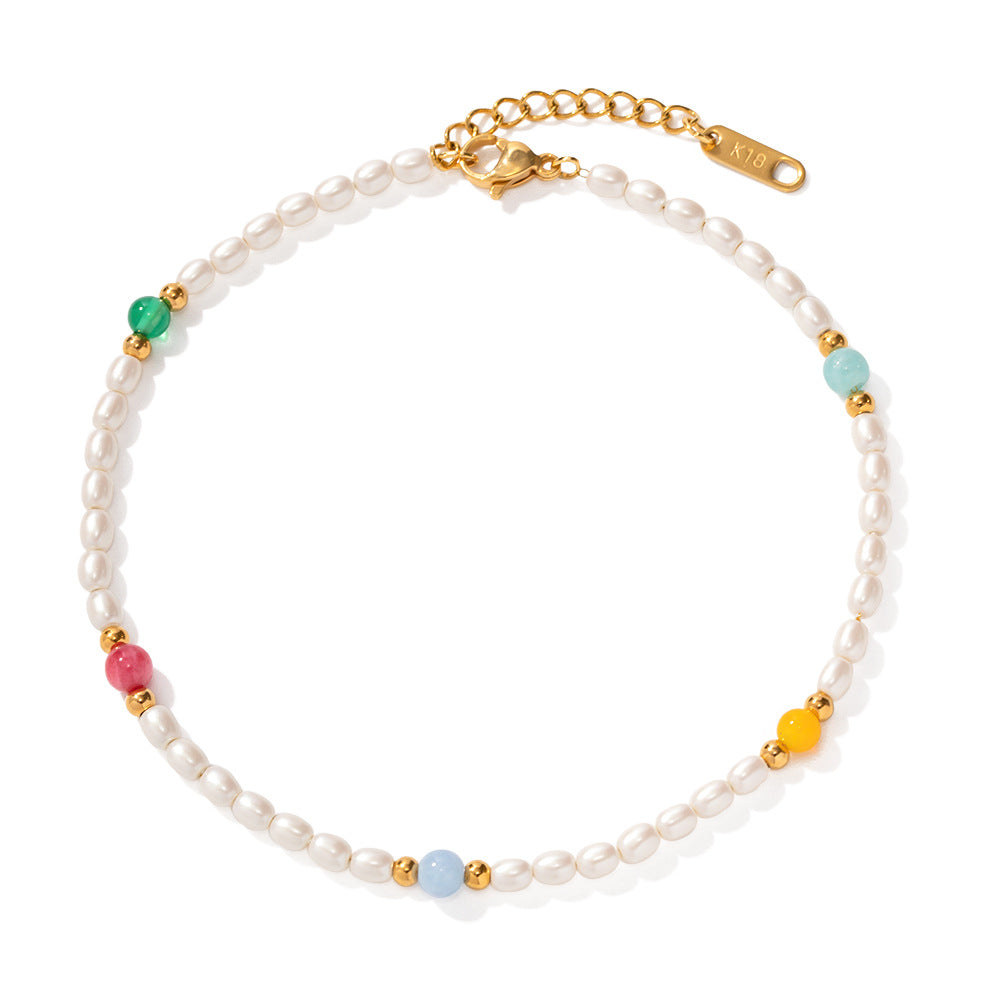 Damen Armband mit eleganten Perlen und bunten Steinakzenten Shop Nory
