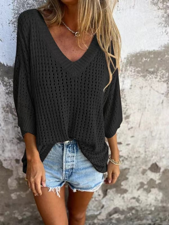 Damen nan luftig gestrickter V-Ausschnitt Pullover im Oversize-Schnitt Shop Nory