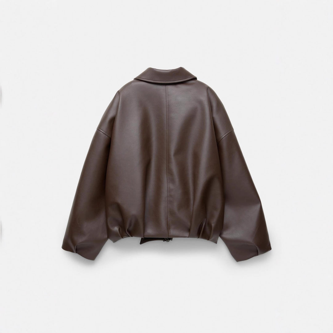 Damen nan kurz geschnittene Kunstlederjacke mit durchgehendem Reißverschluss und taillierendem Gürtel Shop Nory