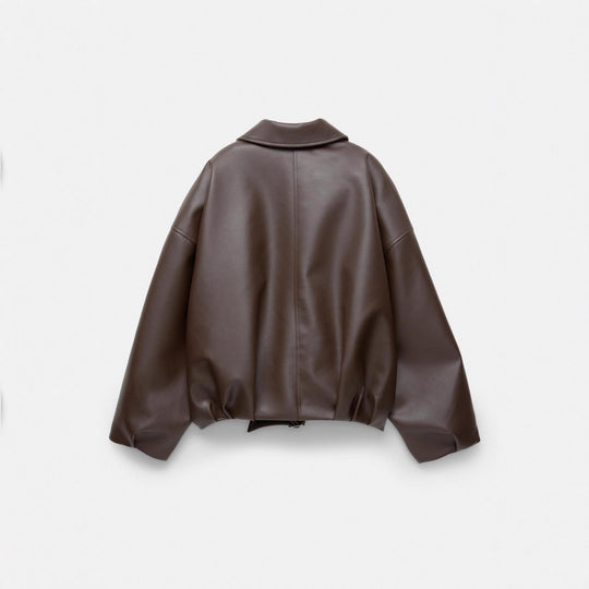 Damen nan kurz geschnittene Kunstlederjacke mit durchgehendem Reißverschluss und taillierendem Gürtel Shop Nory