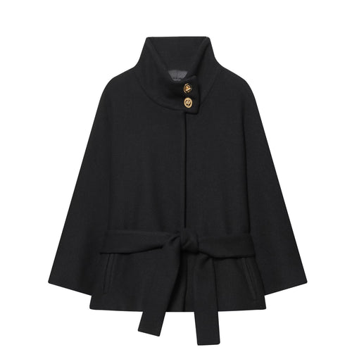 Damen Cape-Mantel mit Stehkragen, Bindegürtel und dekorativen Zierknöpfen Shop Nory