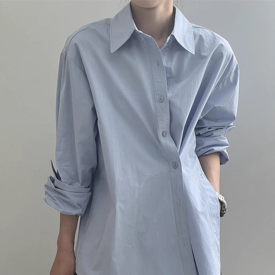 Damen Oversize-Hemdbluse mit asymmetrischem Saum und überschnittener Schulter Shop Nory