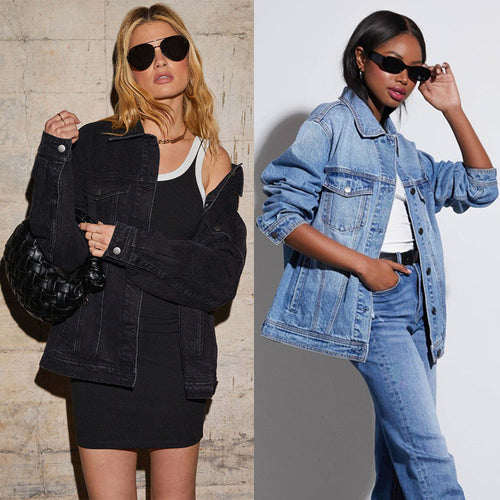 Damen Oversized Denimjacke im lässigen Schnitt mit aufgesetzten Taschen