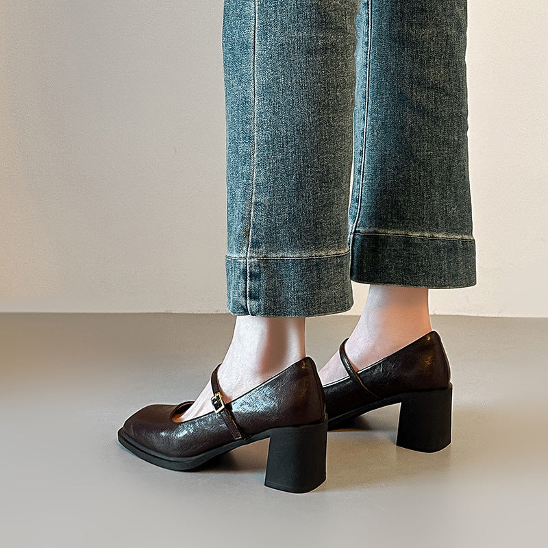 Damen elegante Mary Jane Pumps mit komfortablem Blockabsatz