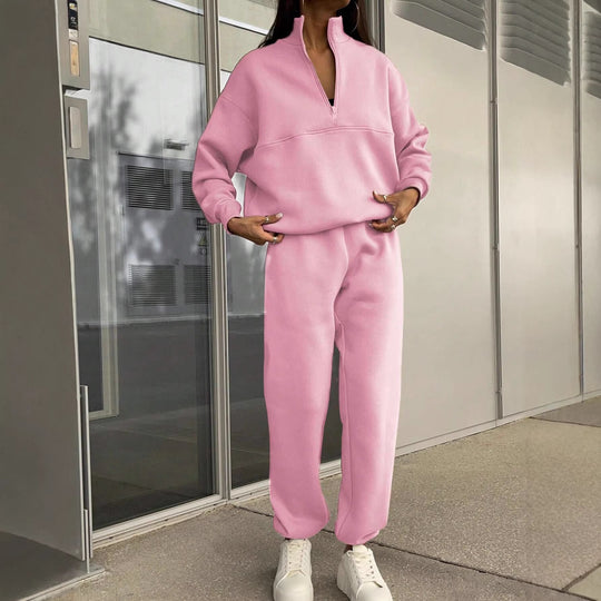 Damen Oversize Sweat-Set mit halbem Reißverschluss, Stehkragen und lässiger Jogginghose Shop Nory