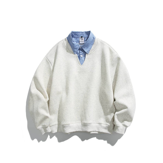 Unisex Sweatshirt im Layering-Look mit eingearbeitetem Hemdkragen und V-Ausschnitt Shop Nory