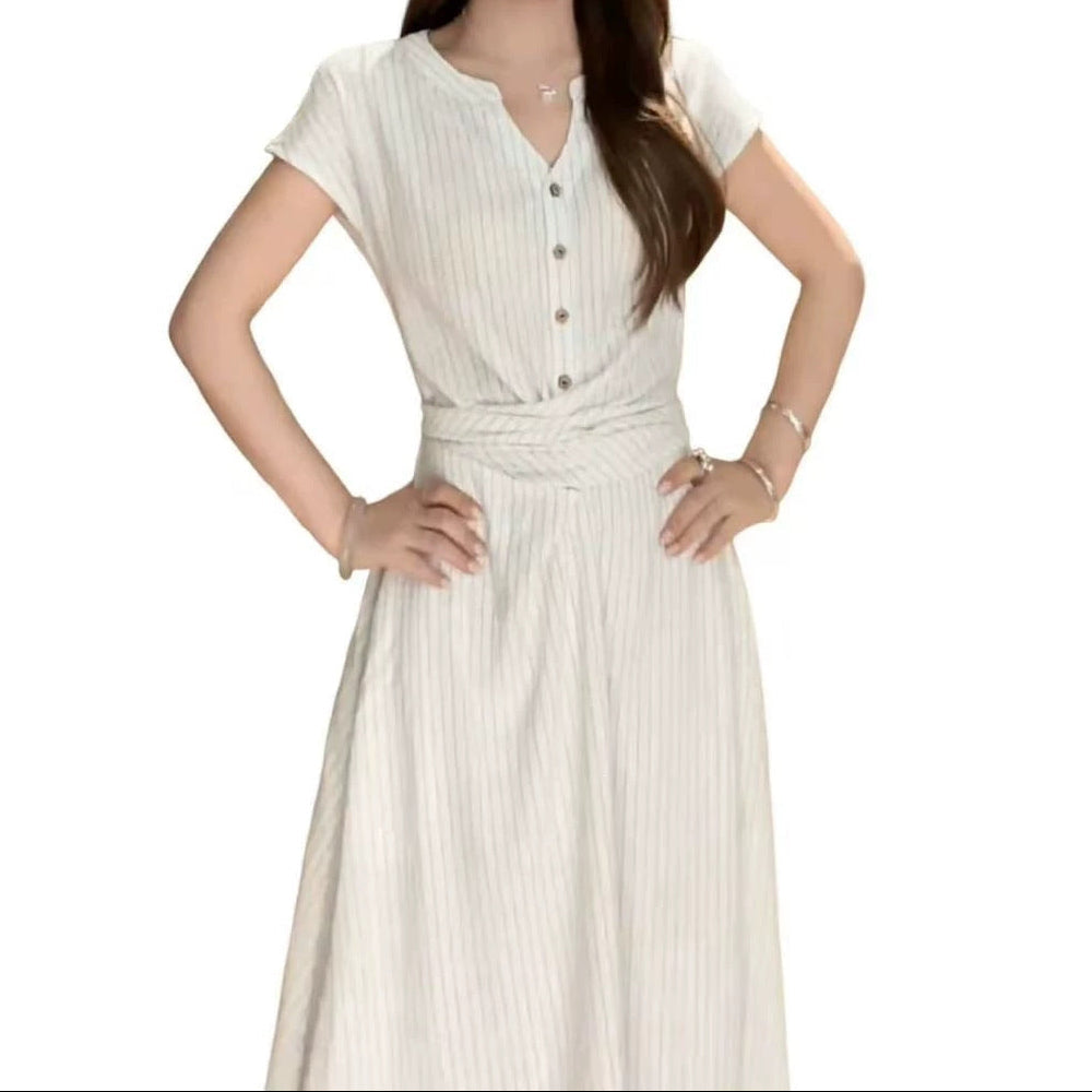 Damen Luftige Taillenpasse Broderie-A-Linien-Midikleid