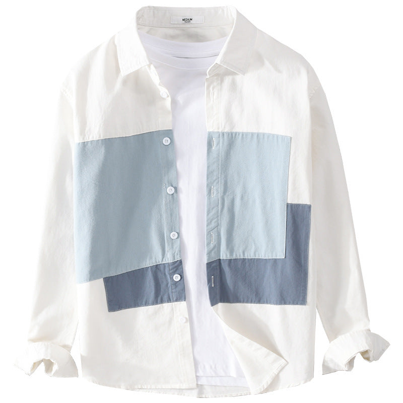 Herren Baumwoll-Overshirt mit farbigen Blockpaneelen und Kentkragen Shop Nory