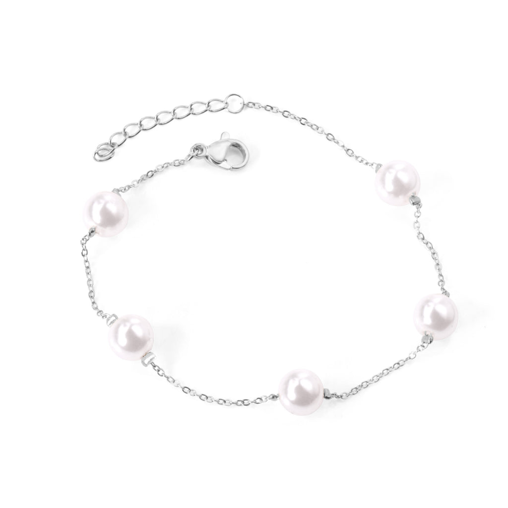 Damen Perlenarmband aus antiallergischem Edelstahl mit verstellbarem Verschluss Shop Nory