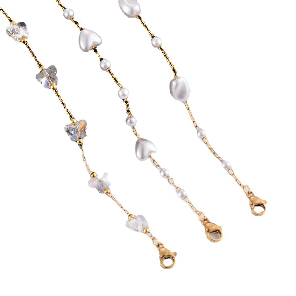 Damen Armband mit herzförmigen Perlen und edler Goldkette Shop Nory