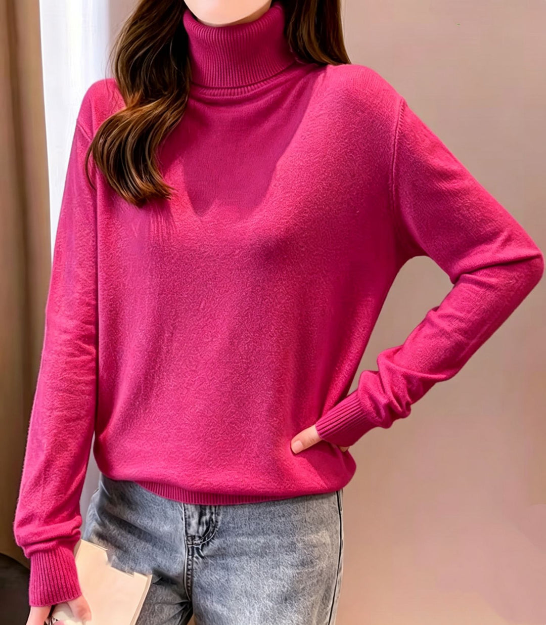 Damen Rollkragenpullover mit überschnittener Passform und gerippten Bündchen Shop Nory