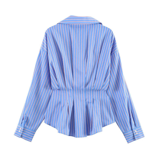 Damen Gestreifte Oversize-Bluse mit taillierenden Raffungen und Hemdkragen Shop Nory