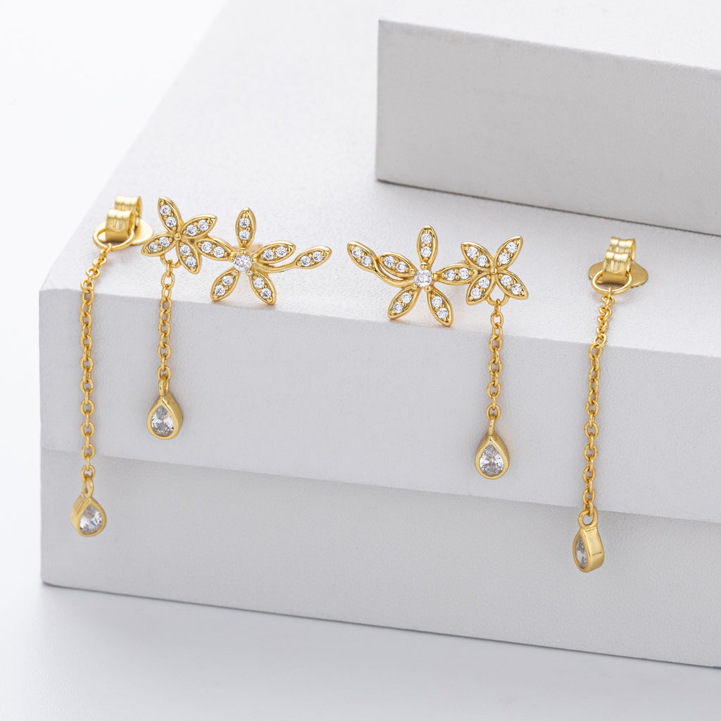 Damen Ohrhänger mit floralem Design und funkelnden Zirkonanhängern Shop Nory