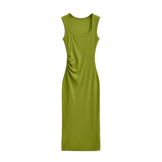 Damen Figurbetontes Midikleid mit breiten Trägern, U‑Ausschnitt und seitlicher Raffung Shop Nory