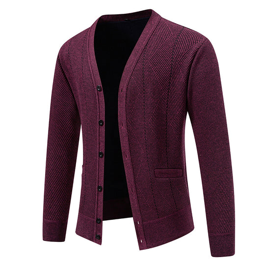 Herren Strukturierter Feinstrick-Cardigan mit Chevron‑Muster, V‑Ausschnitt und Eingrifftaschen Shop Nory