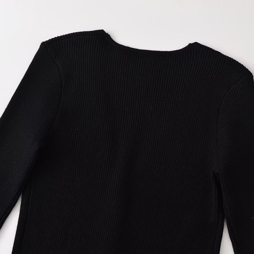 Damen Gerippter Knopfcardigan mit tiefem V-Ausschnitt und Wellensaum Shop Nory