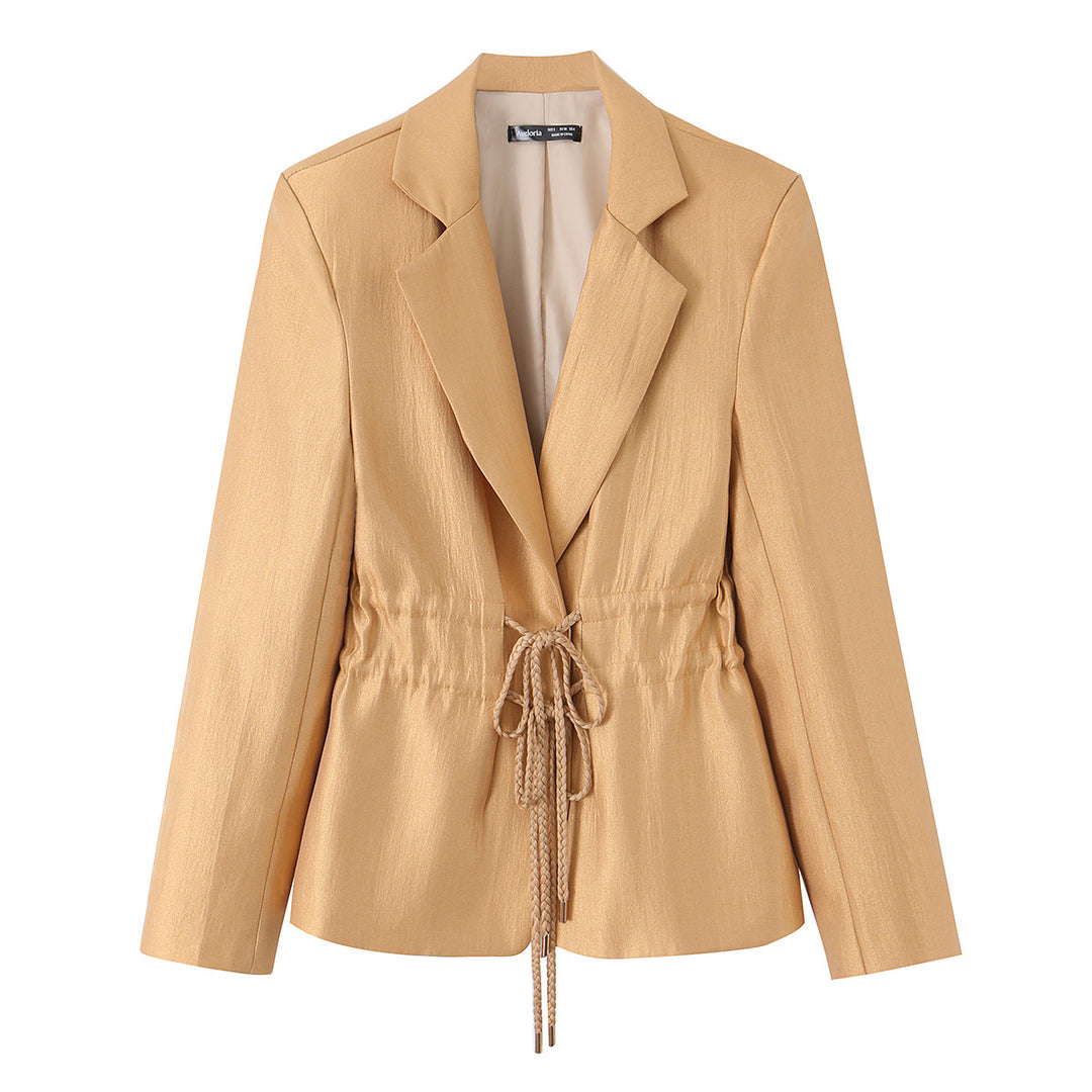 Damen Taillierter Satin-Blazer mit Tunnelzug, Reverskragen und legerer Silhouette Shop Nory