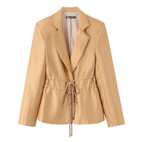 Damen Taillierter Satin-Blazer mit Tunnelzug, Reverskragen und legerer Silhouette Shop Nory