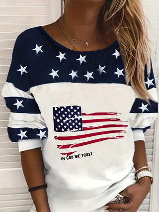 Damen lässiger Sweatshirt mit Sternen-Design und Flaggenmotiv