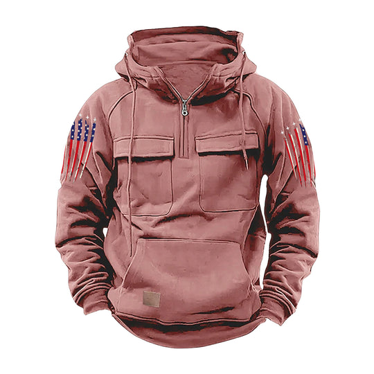 Herren nan Kapuzenpullover mit Halbzip, Cargo-Brusttaschen und Kängurutasche Shop Nory