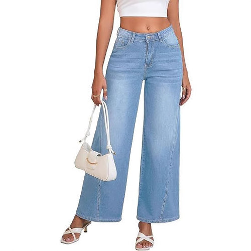 Damen Hochtaillierte Palazzohose aus Denim mit weitem Bein Shop Nory