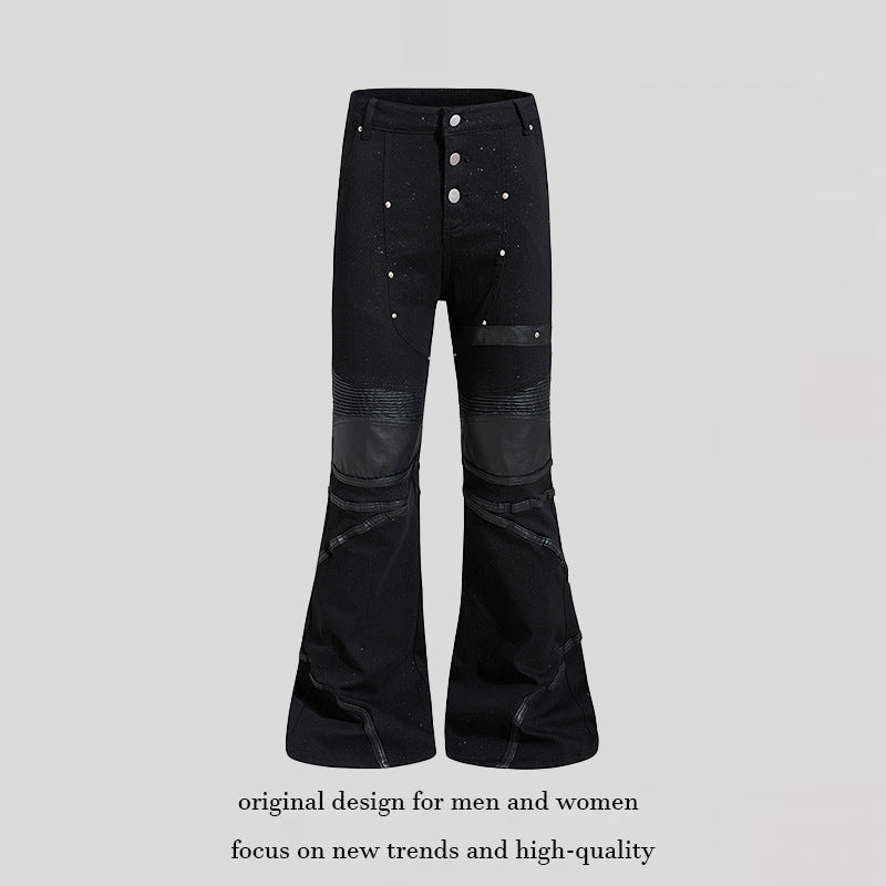 Damen ausgestellte Culotte-Hose mit Biker‑Nähten, hohem Bund und Patchwork‑Einsätzen Shop Nory