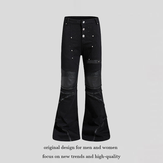 Damen ausgestellte Culotte-Hose mit Biker‑Nähten, hohem Bund und Patchwork‑Einsätzen Shop Nory